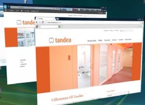 Två webbläsare med Tandeas nya webbsida