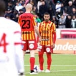 Två spelare från Syrianska FC i matchställ med texten "tandea" på